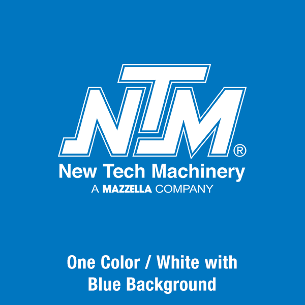 New Tech Machinery Logo - One Color / White / Blue Background