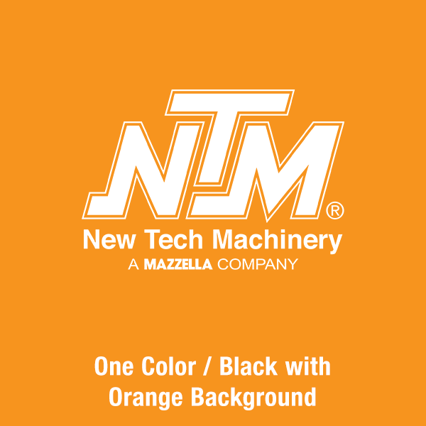 New Tech Machinery Logo - One Color / White / Orange Background